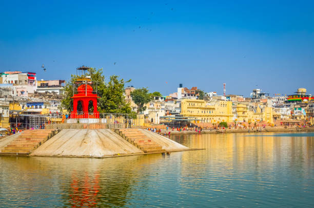 Panoramic view on Holy Lake and city Pushkar, Rajasthan, India.